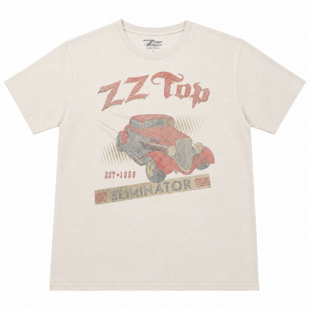 ZZ Top Eliminator Graphic T Shirt Mens Large Cream Vintage Style Rock Band Tee